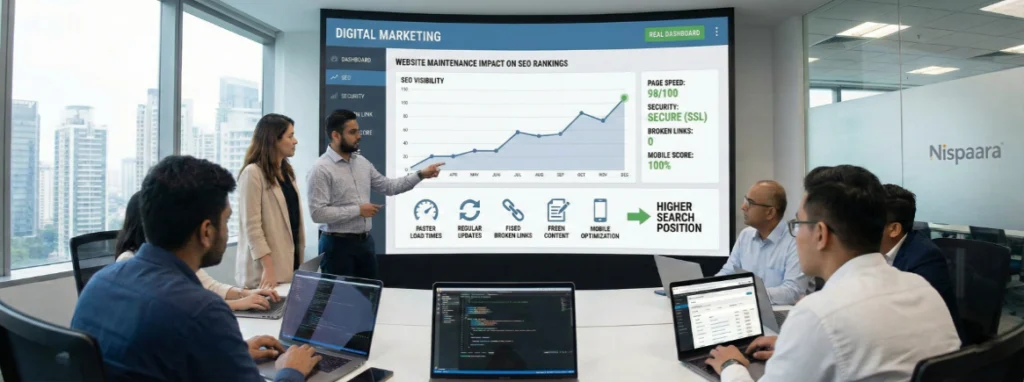Website maintenance services improving SEO rankings, speed and security metrics