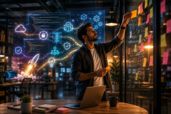 Developer working alongside AI-powered development tools