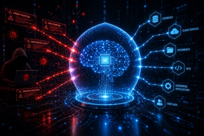 AI system targeted by prompt injection and unauthorized access threats