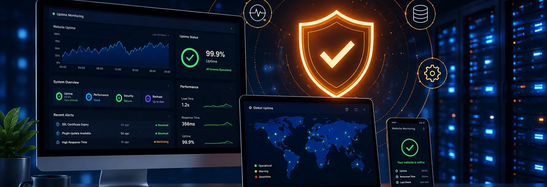 AI-powered website monitoring dashboard with security protection