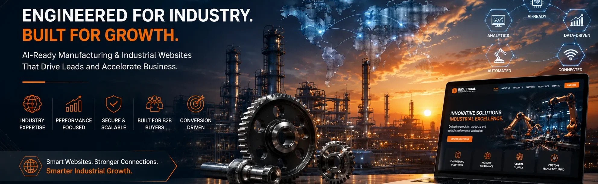 AI-ready industrial website with engineering components and global manufacturing solutions AI-ready industrial website with engineering components and global manufacturing solutions