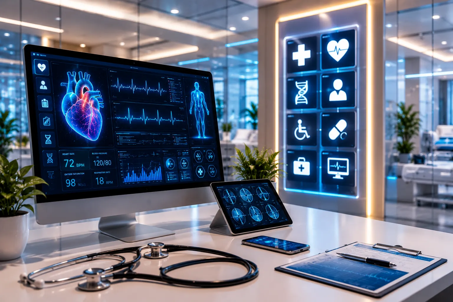 Modern hospital website design with AI healthcare technology