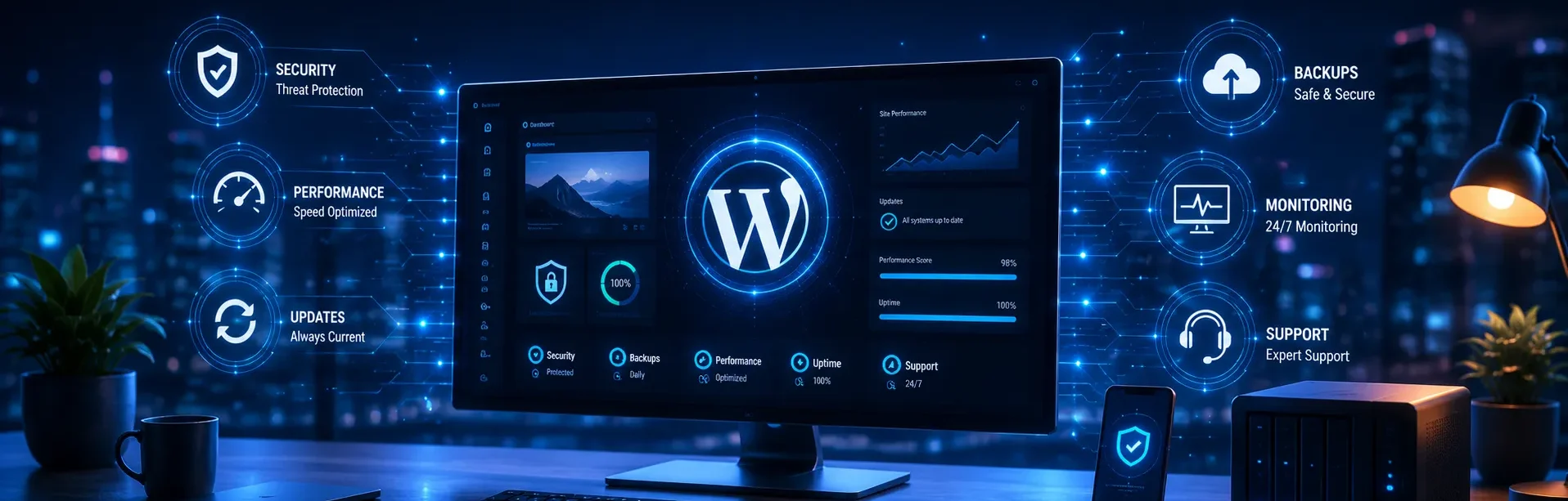 Professional WordPress maintenance and website monitoring workspace