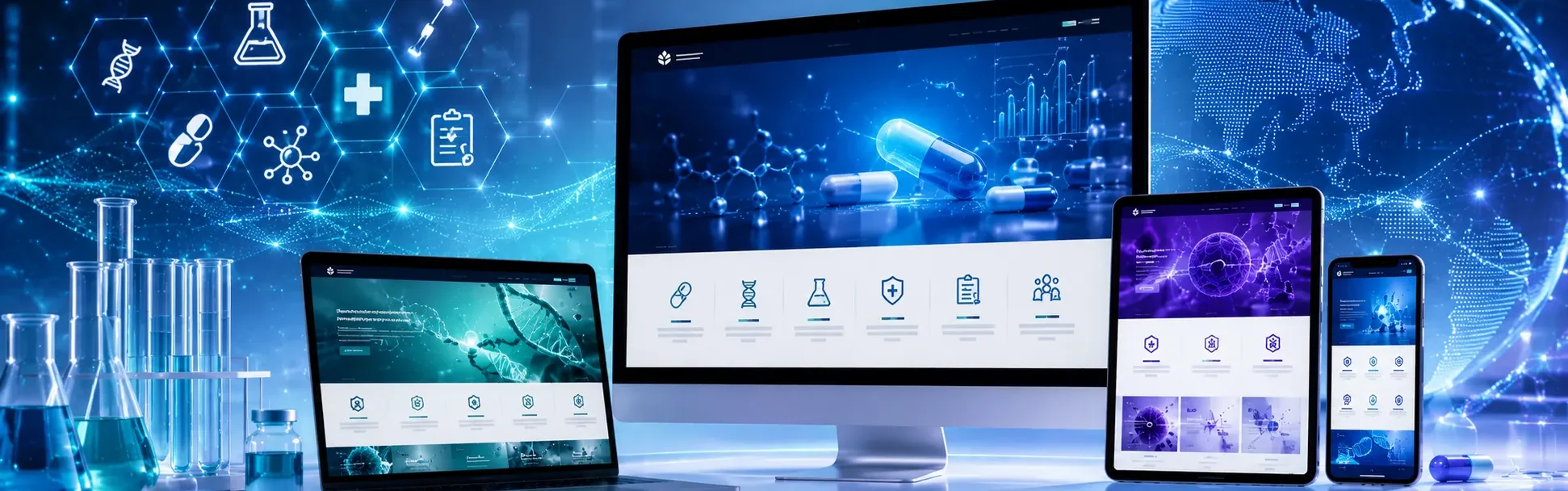 Corporate biotech website design featuring structured healthcare and pharmaceutical information. Corporate biotech website design featuring structured healthcare and pharmaceutical information.