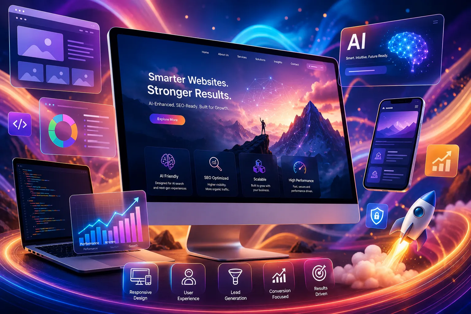 AI-powered website design with SEO optimization, responsive layouts, and scalable digital solutions