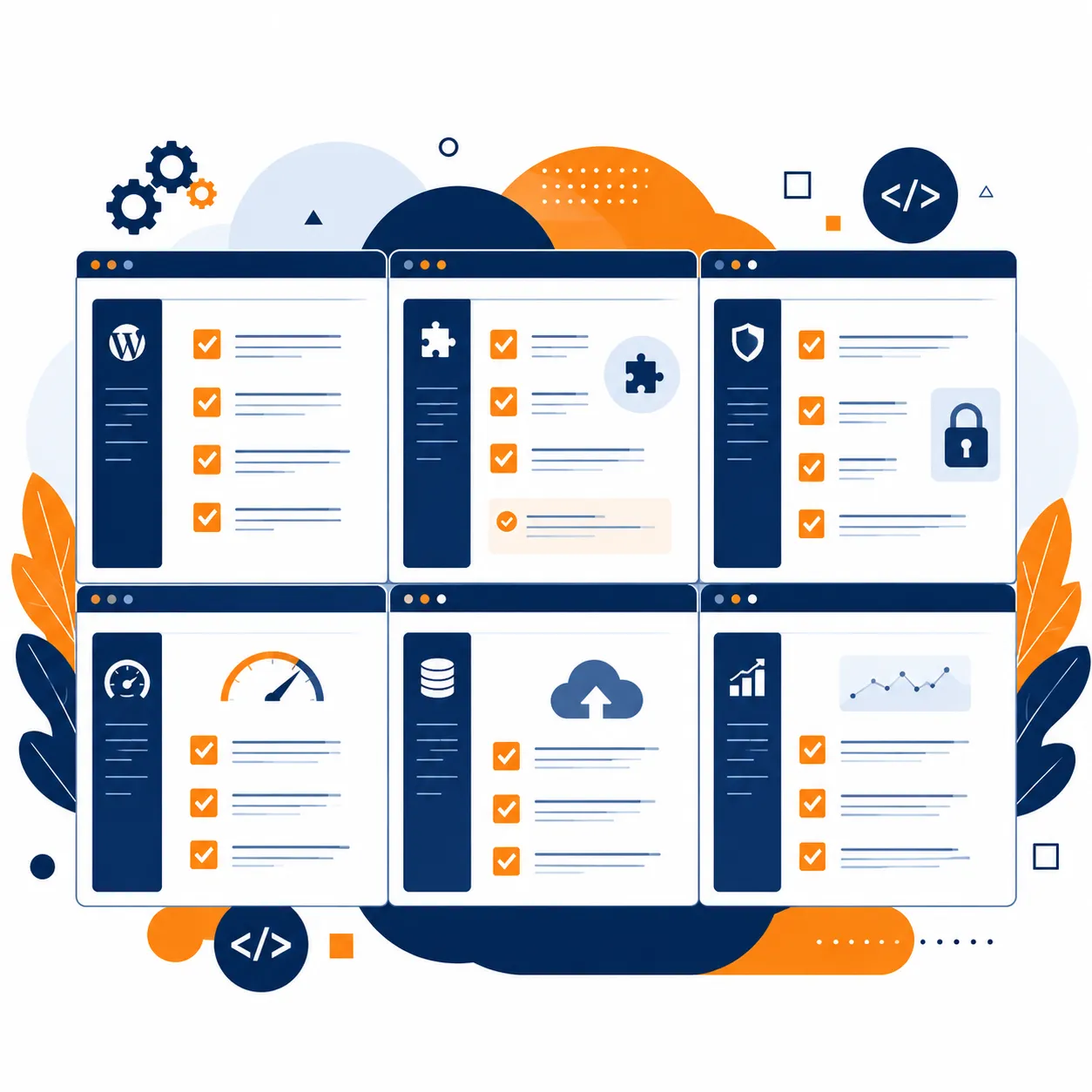 CMS plugin update dashboard with secure website management interface