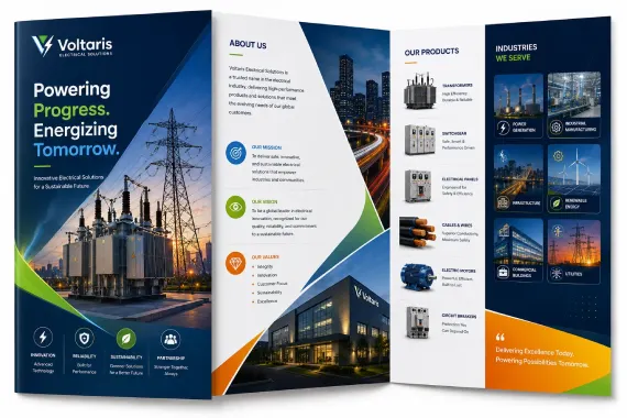 Corporate brochure design for electrical equipment manufacturing solutions Corporate brochure design for electrical equipment manufacturing solutions