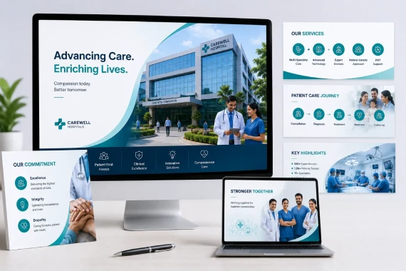 Healthcare corporate presentation design for hospitals and medical organizations At Nispaara, we create strategic communication and digital experience solutions that help hospitals and healthcare organizations communicate with clarity, consistency, and confidence. From corporate websites and interactive digital publications to coffee table books, annual reports, brochures, product catalogs, presentations, case studies, and sustainability reports, we transform complex healthcare information into compelling communication assets that inspire trust and drive engagement.