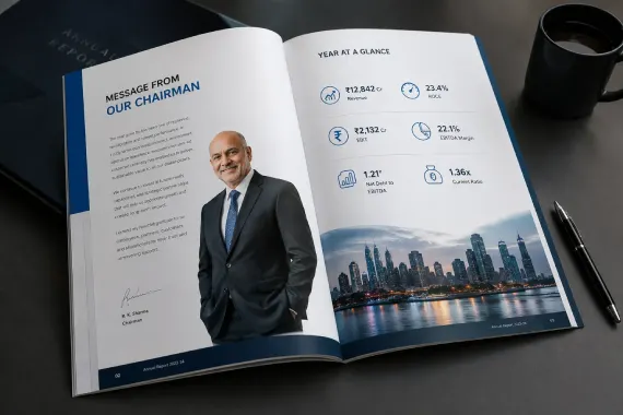 Inside pages of a professionally designed corporate annual report Inside pages of a professionally designed corporate annual report