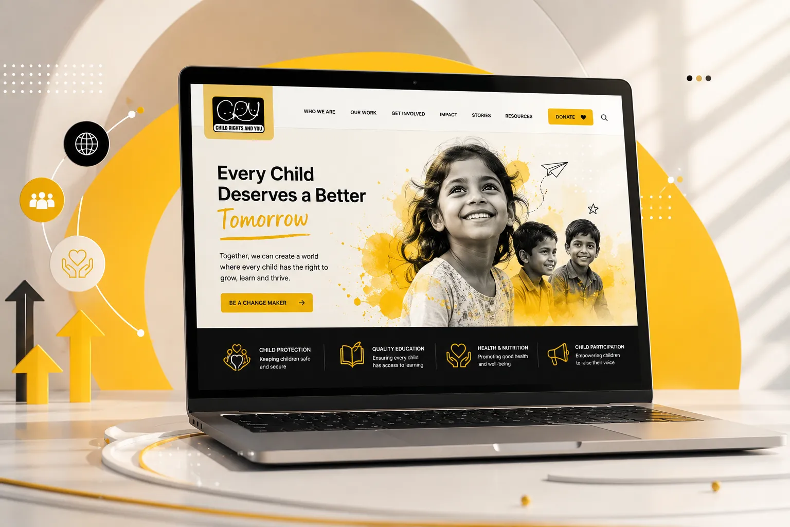 Purpose-driven NGO website with global outreach and digital engagement (CRY)
