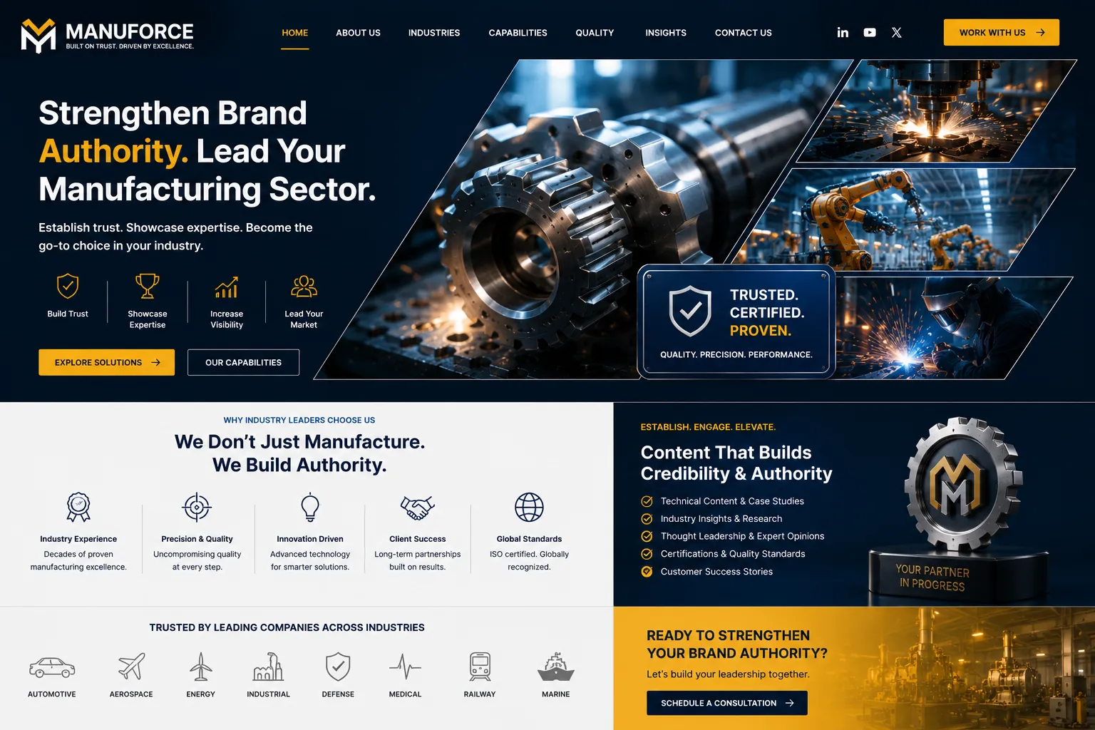 Strengthen brand authority within manufacturing sectors Strengthen brand authority within manufacturing sectors
