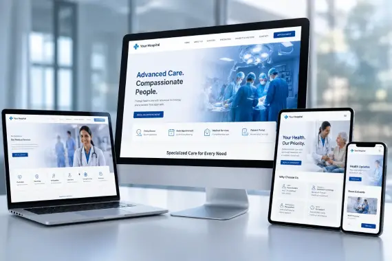 AI-ready healthcare website design across desktop, tablet and mobile devices AI-ready healthcare website design across desktop, tablet and mobile devices