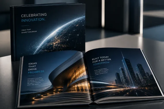 Coffee table book design celebrating innovation and growth in technology companies Coffee table book design celebrating innovation and growth in technology companies