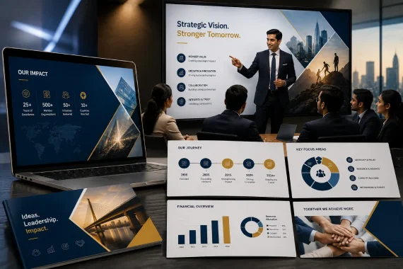 Professional presentation design for association leadership and stakeholders